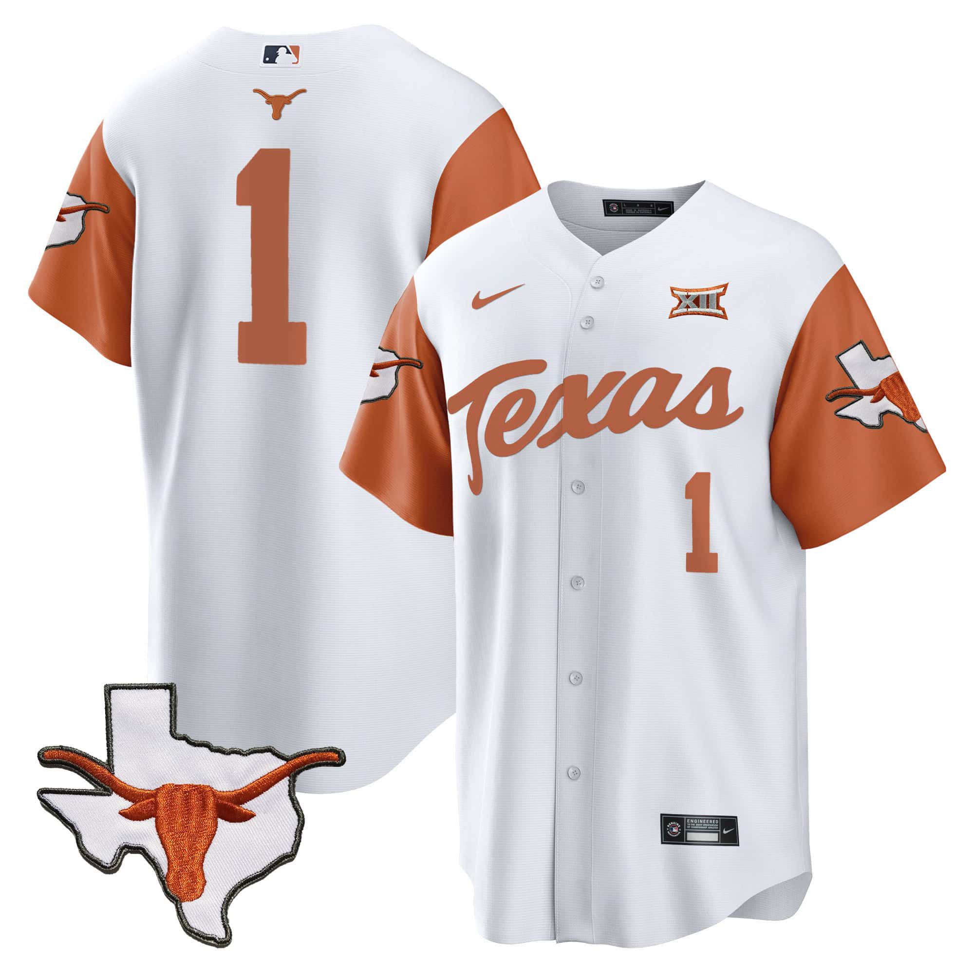 Men Texas Longhorns #1 No Name White 2024 Baseball NCAA Jersey style 1